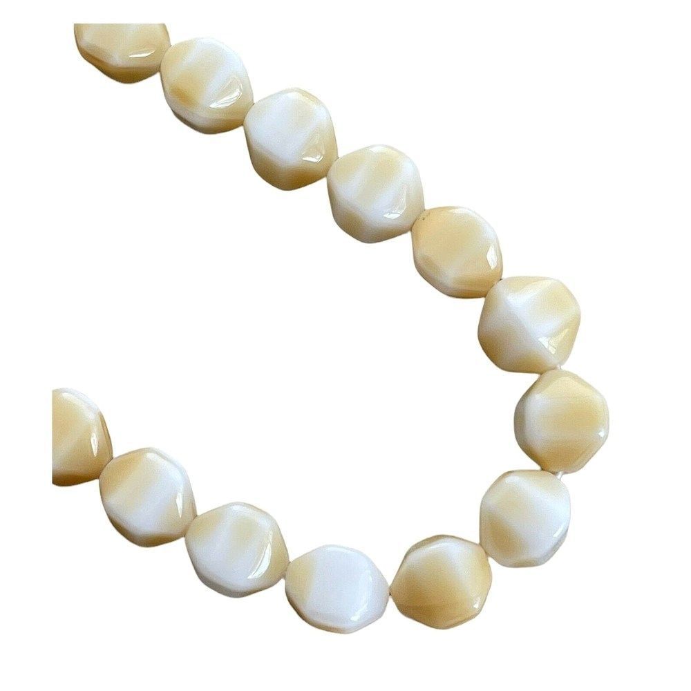 35 Preciosa Czech Bohemian Glass 12mm Four Sided Oval Tan White Two Tone Beads